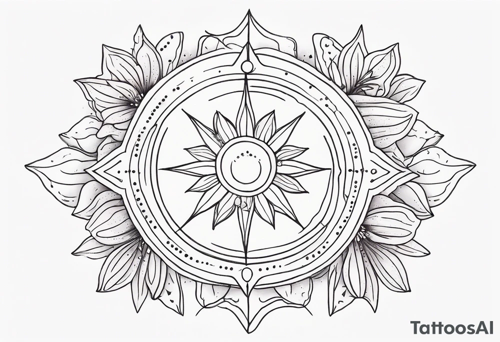 fine line with sun, stars, floral, dots. Sternum tattoo tattoo idea