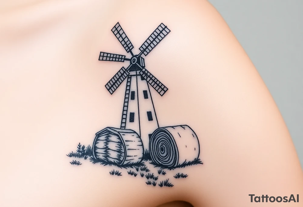 Windmill and hay bale tattoo idea