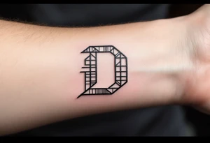 Minimalist Geometric D – A clean, thin-line letter D made from sharp black lines and accented with soft gray shadows. tattoo idea