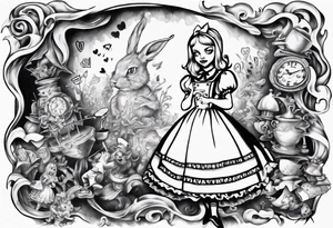 Alice in wonderland mural, "Alice, Don't Get Lost In Wonderland" tattoo idea