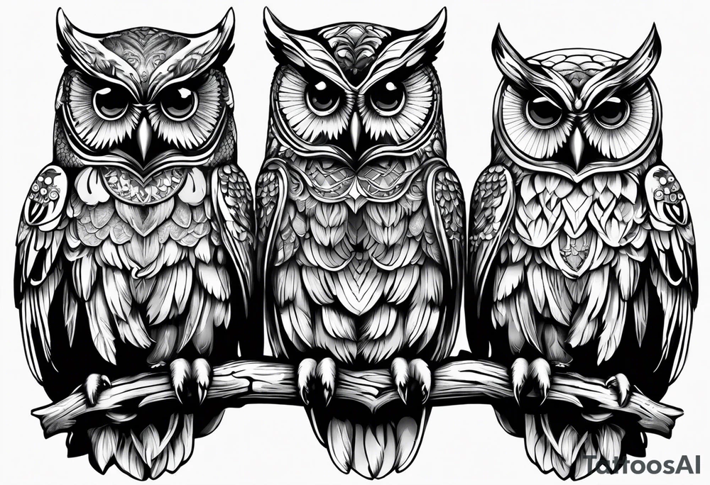 Owls 
Hear no evil, see no evil, speak no evil tattoo idea