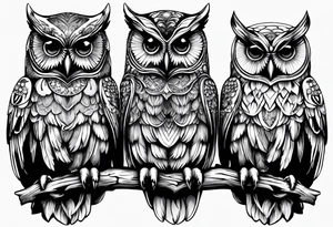 Owls 
Hear no evil, see no evil, speak no evil tattoo idea