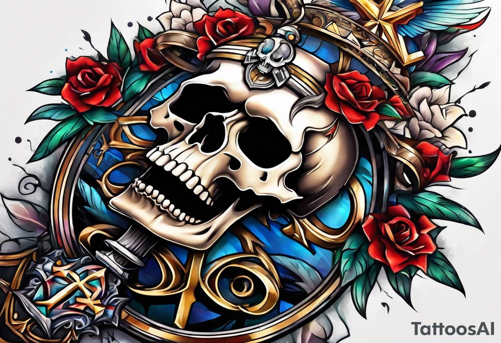 cross on top of a skull tattoo idea
