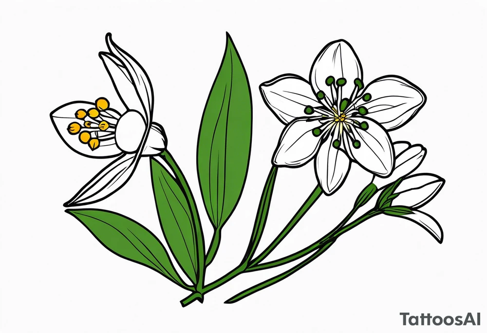 One snowdrop, One hawthorn flower, Two honeysuckle blooms, tattoo idea