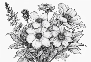 small long stem wildflower bouquet across fott tattoo idea