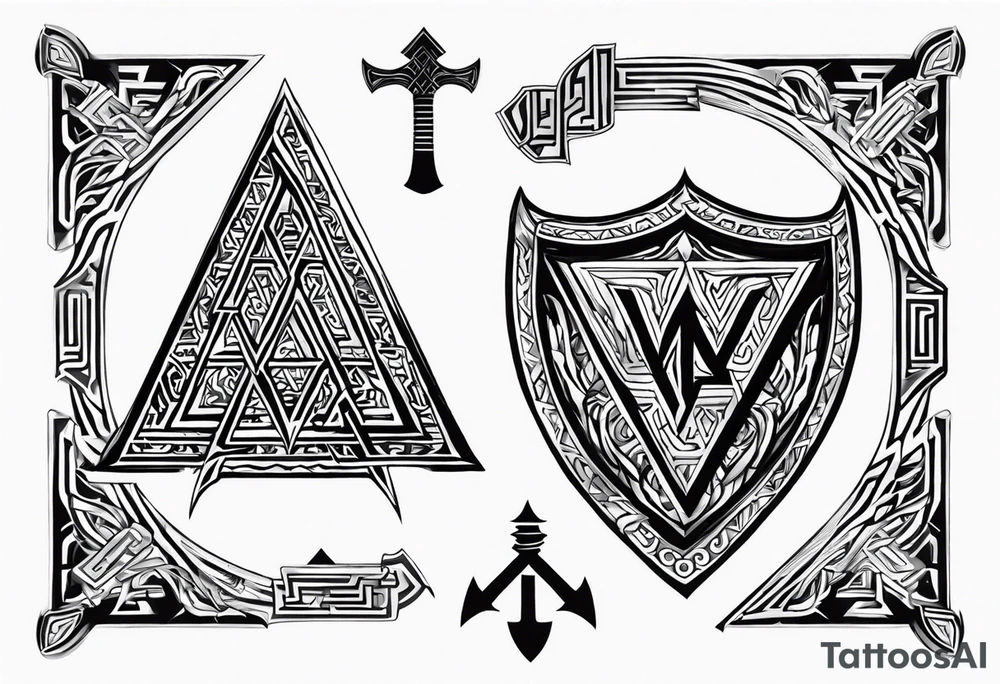 Valhalla shield valknut axe steps tattoo idea