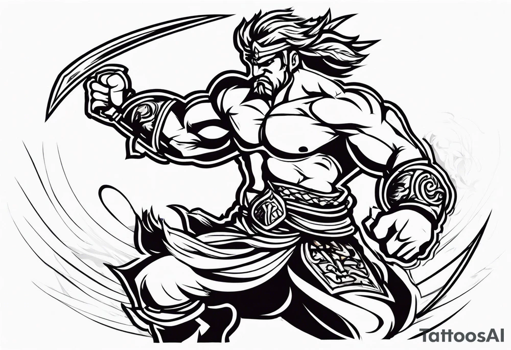 A warrio fighting by him self tattoo idea
