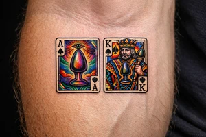 two playing cards ace and king of spades but with a butt plug instead of spade tattoo idea