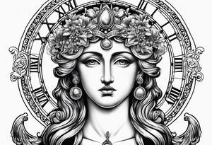 Greek god 2 heads, Aquarius, timeless clock, rosary tattoo idea