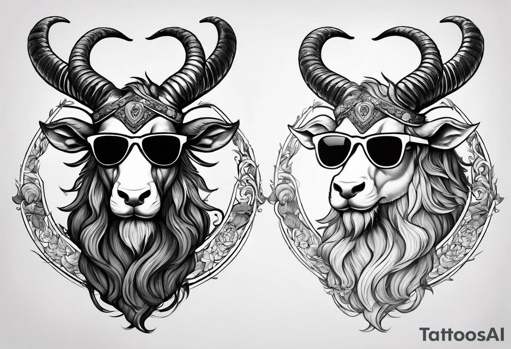 capricorn with beard and sunglasses tattoo idea