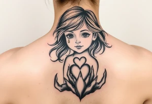 A little girl rising through the ashes, with a tear in her eye and a heart of gold tattoo idea