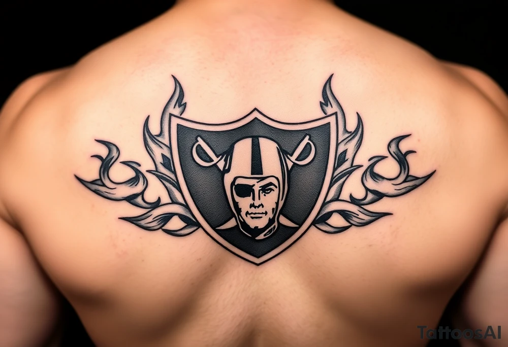Casino themed Las Vegas Raiders with flames tattoo idea
