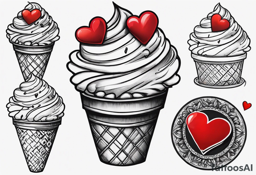 small one scoop ice cream cone with small red heart on it somewhere and the name Ava on the cone tattoo idea