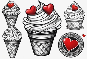 small one scoop ice cream cone with small red heart on it somewhere and the name Ava on the cone tattoo idea