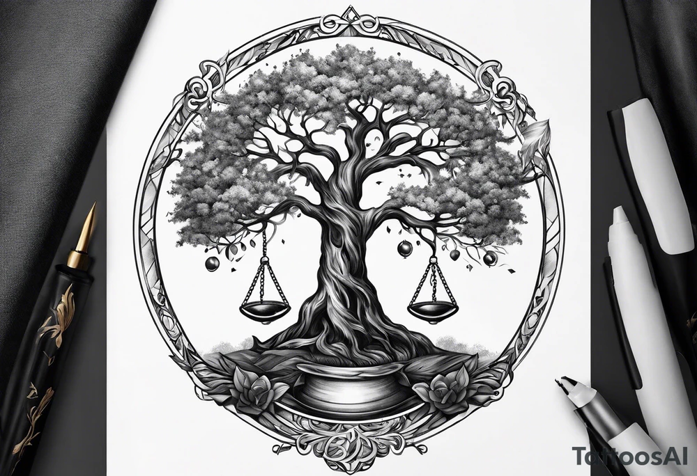 tattoo drawing of a tree on top of a hour glass tattoo idea