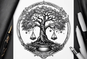 tattoo drawing of a tree on top of a hour glass tattoo idea