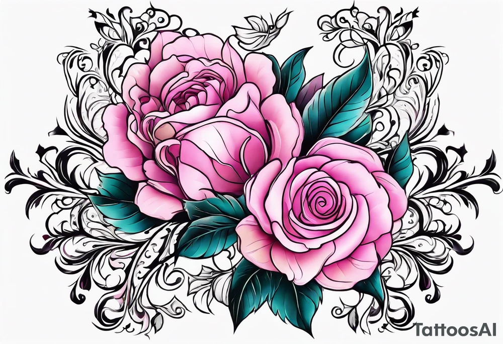 pink filigree. white background tattoo idea