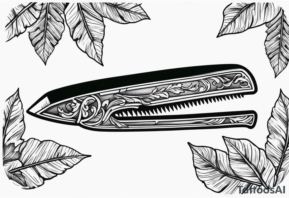 a straight razor lies in oak leaves tattoo idea