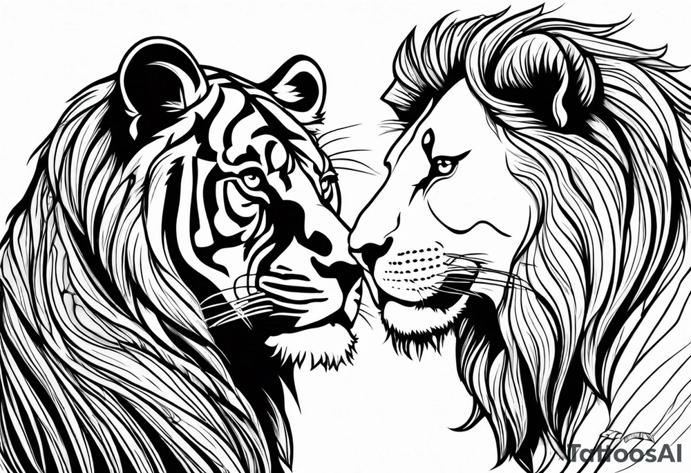 Realistic lion and lioness 
bonding tattoo idea