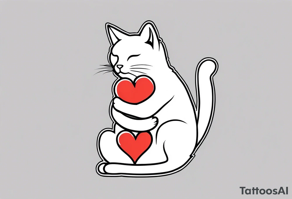 Cat hugging a heart full body tattoo idea