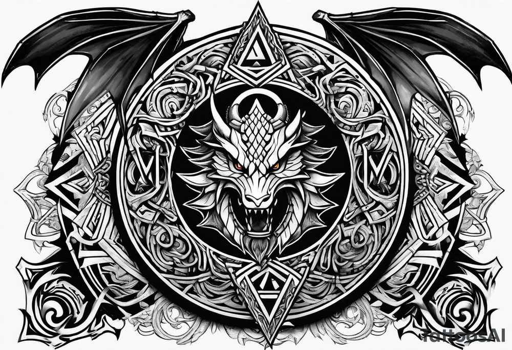 Valhalla sword shield dragon axe Valknut tribal tattoo idea Valhalla sword shield dragon axe Valknut tribal tattoo idea