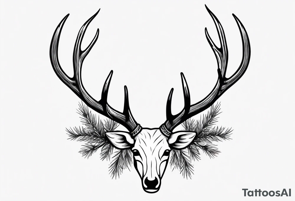 antler with fir tree tattoo idea