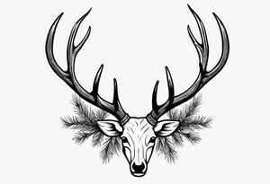 antler with fir tree tattoo idea
