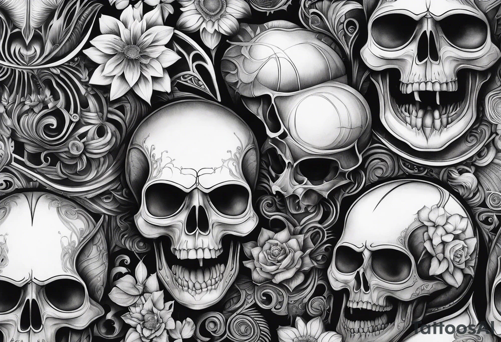 H.R. Giger mean skulls, water flow shapes, geometric shapes, flowers tattoo idea