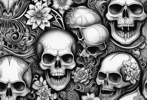 H.R. Giger mean skulls, water flow shapes, geometric shapes, flowers tattoo idea