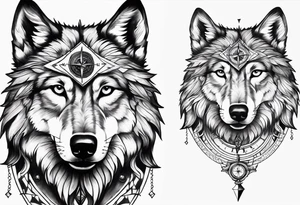 Compass in a wolf face tattoo idea