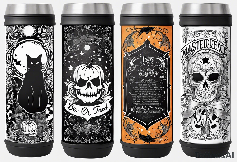 Trick or treat, 20 oz tumbler banner design, candy, minimalist, potions, brew, broom tattoo idea