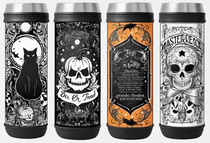 Trick or treat, 20 oz tumbler banner design, candy, minimalist, potions, brew, broom tattoo idea