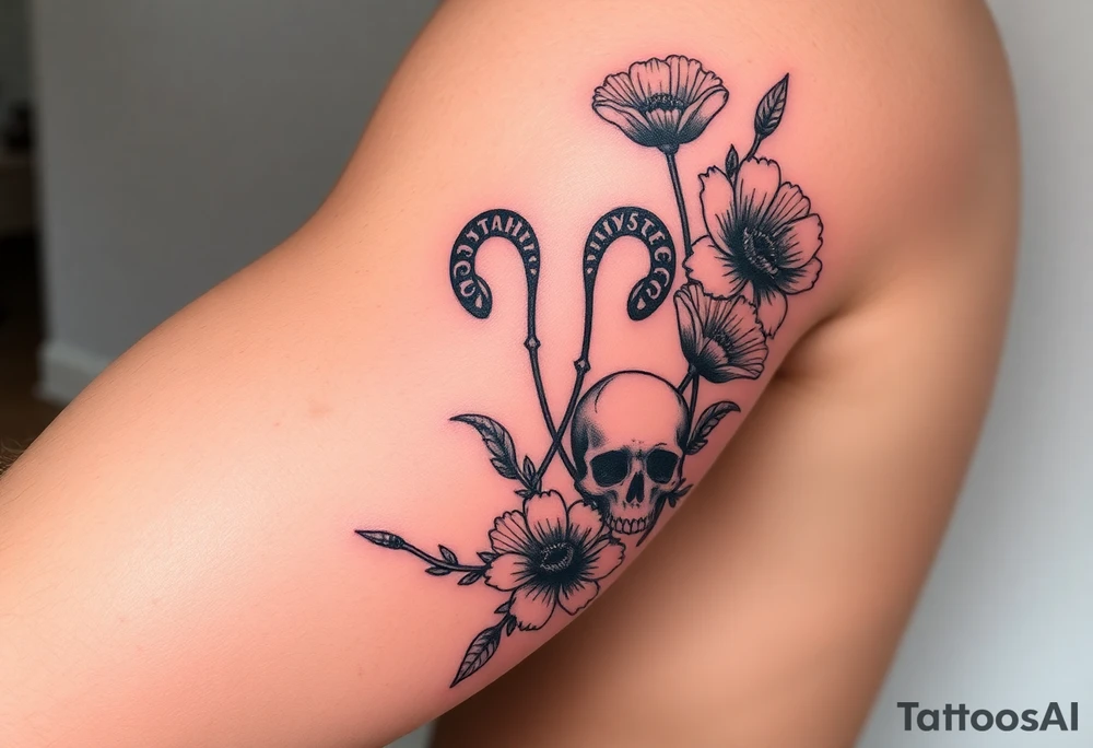 Ryan, Aries, red poppy’s, lilies, skulls, and smoke tattoo idea