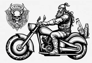 A viking on a motorcycle drinking a beer tattoo idea