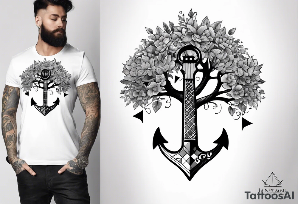 overall tree is with the middle its a guitar neck and the bottom is an anchor tattoo idea