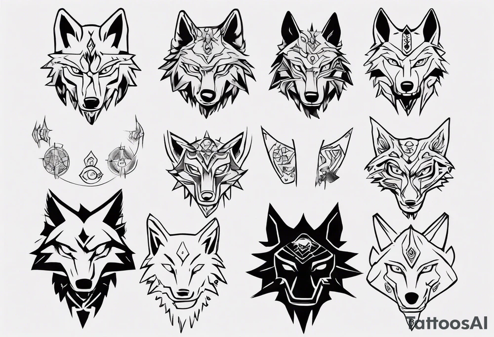 wolf head in zelda style tattoo idea