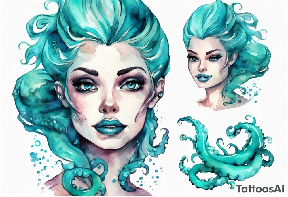 Ursula but young and beautiful, with turquoise tentacles tattoo idea