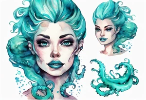 Ursula but young and beautiful, with turquoise tentacles tattoo idea