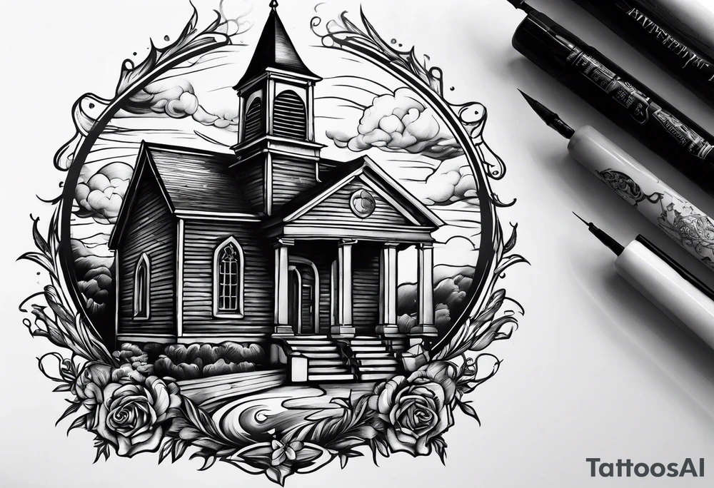 church burning down tattoo idea