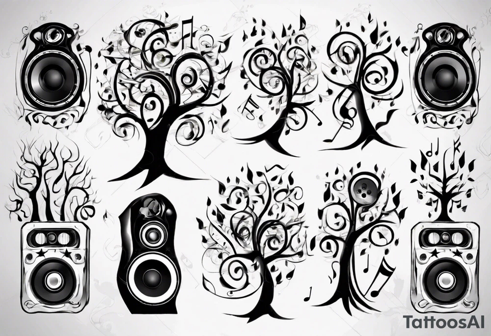 music speaker note tree stave DJ tattoo idea