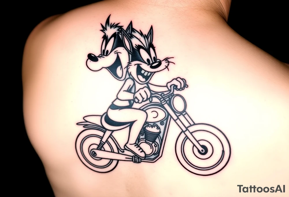 Mr. And Mrs. Taz looney tools characters riding a motorcycle tattoo idea