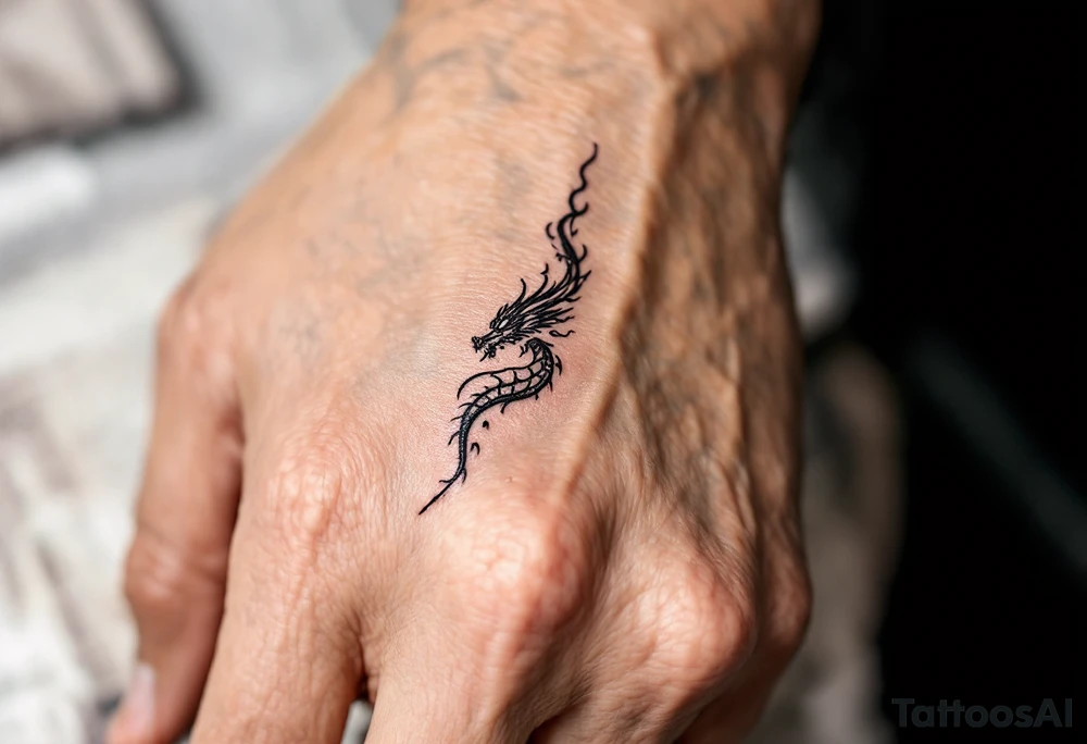 A black and silver finger band with a subtle dragon-scale texture tattoo idea