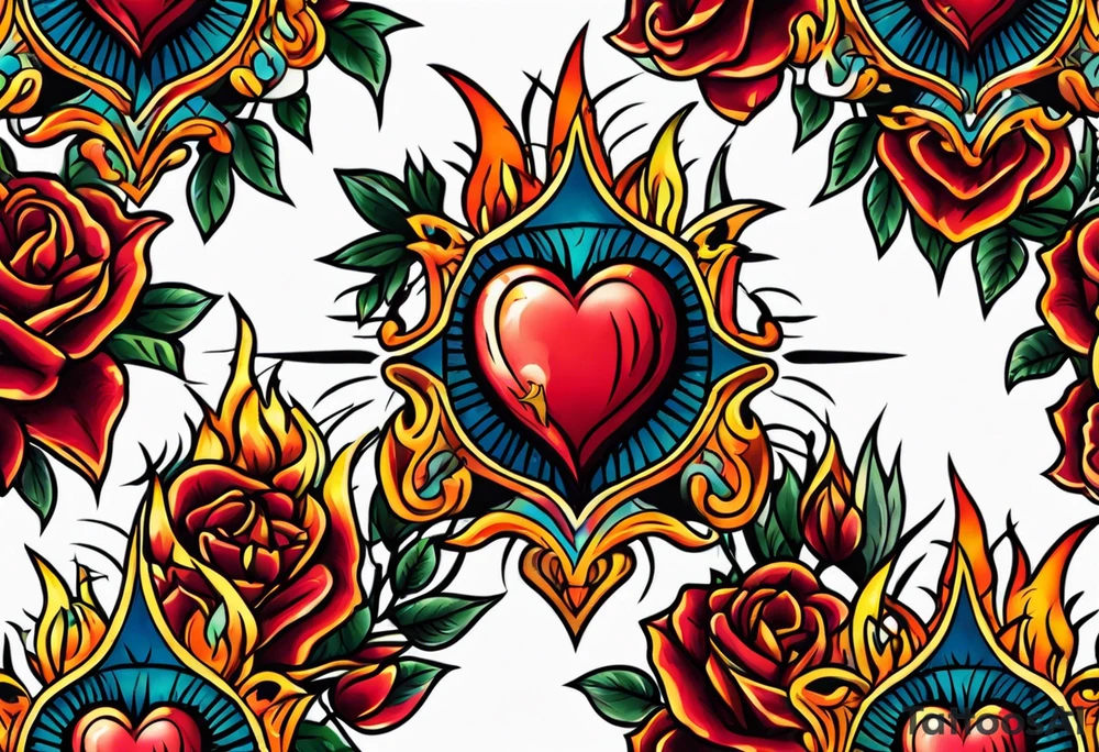 sacred heart vintage traditional tattoo fire tattoo idea