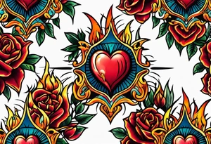 sacred heart vintage traditional tattoo fire tattoo idea