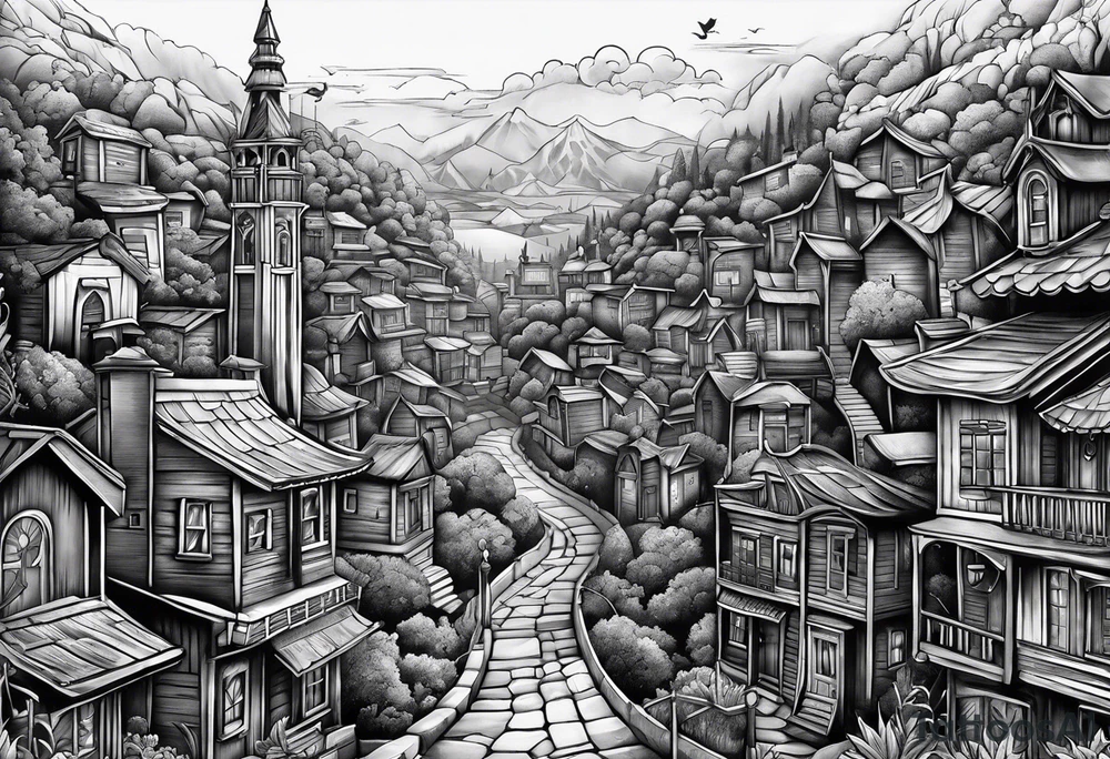 full arm sleeve very dark emerald city tattoo idea full arm sleeve very dark emerald city tattoo idea