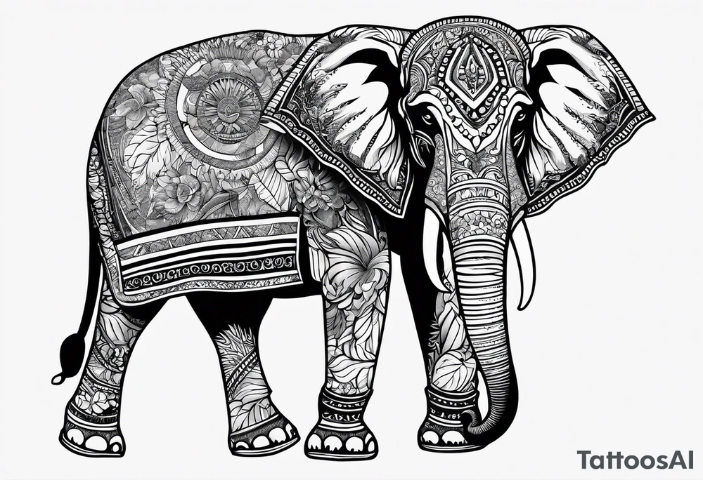 compas thailand country outline with elephant tattoo idea