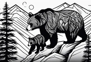 mamma bear and cub with mountains tattoo idea