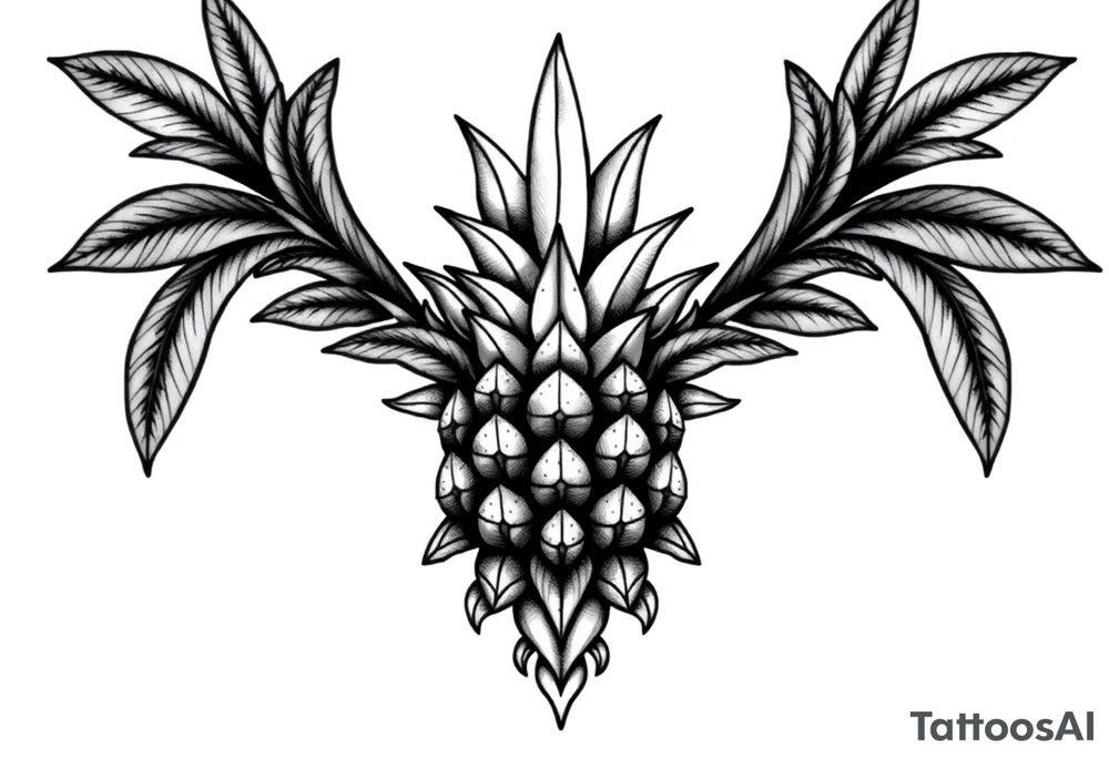 Bushy crown pineapple vagina, design to go over vagina , erotic vagina area design, anus to be at the bottom tattoo idea