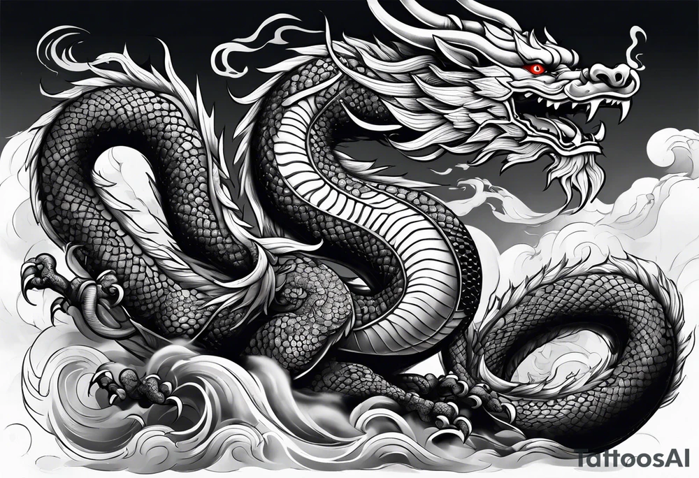 Traditional Japanese Dragon full body and smoke tattoo idea