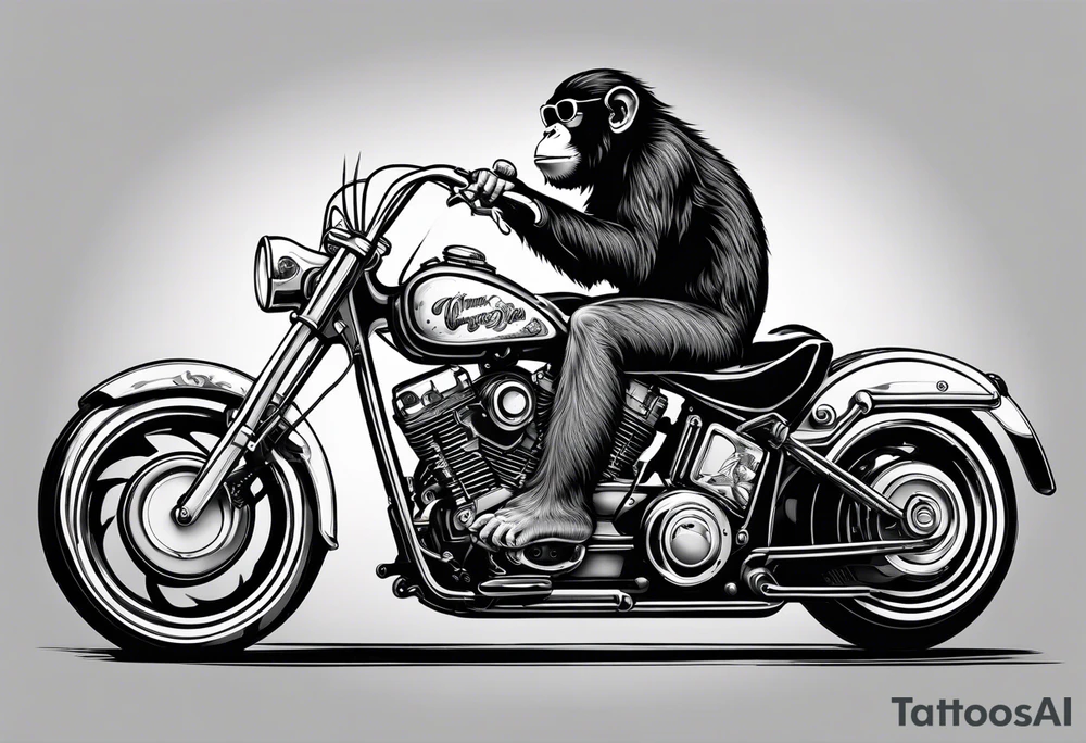 Monkey riding a chopper motorcycle with sunglasses on, a cigarette hanging out of his mouth tattoo idea